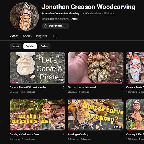 I want to give a huge shoutout to @jonathan_creason_woodcarving for having passed the 1,000 subs MILESTONE on his YouTube cha...