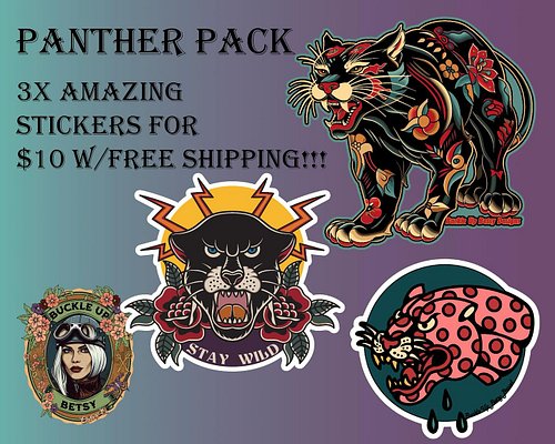 Pick a Pack of Panthers!
Great deal - 3 full size waterproof, weather resistant, and totally classy vinyl stickers.
#60percen...