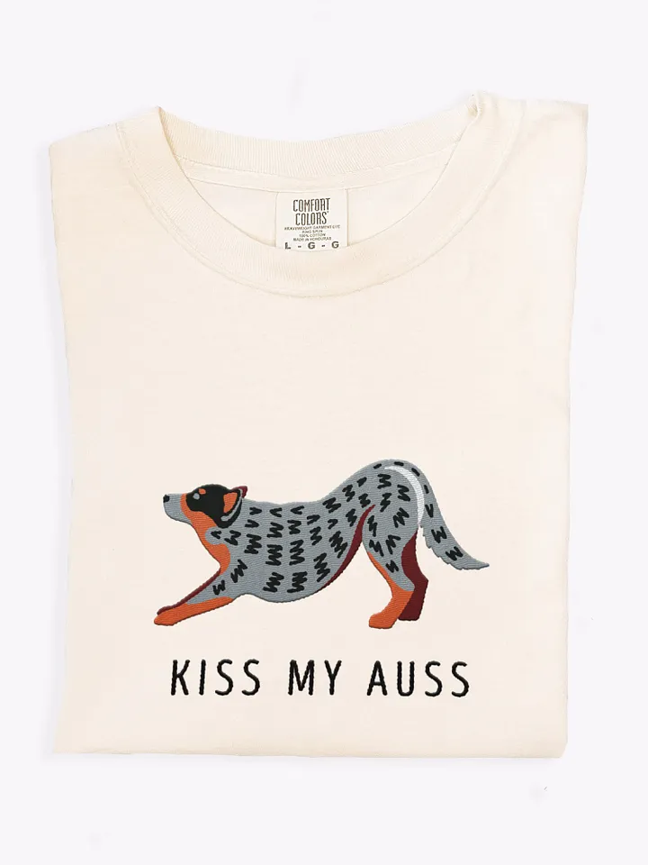 Kiss My Auss T-Shirt(Embroidered) of an Australian Cattle Dog(Blue Heeler) product image (1)