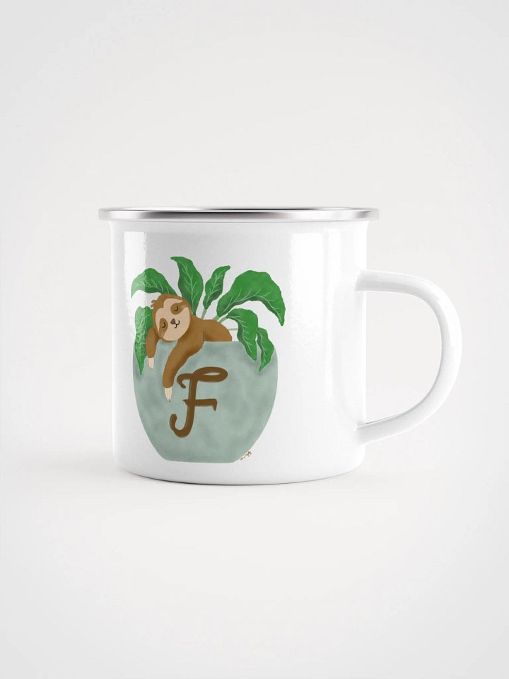 Sloth in Letter F Planter Enamel Mug product image (1)