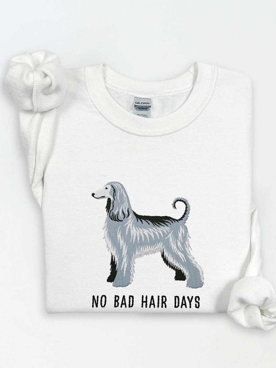 No Bad Hair Days Sweatshirt (Embroidered) of an Afghan Hound(Blue) product image (1)