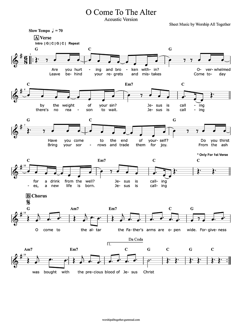 O Come To The Alter (Acoustic Elevation Worship) - G Key