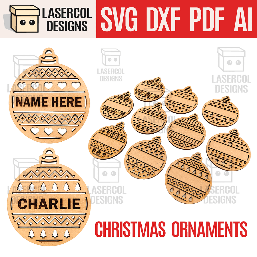 Christmas Ornaments (Ready to Personalize) - Laser Cut Files product image (1)
