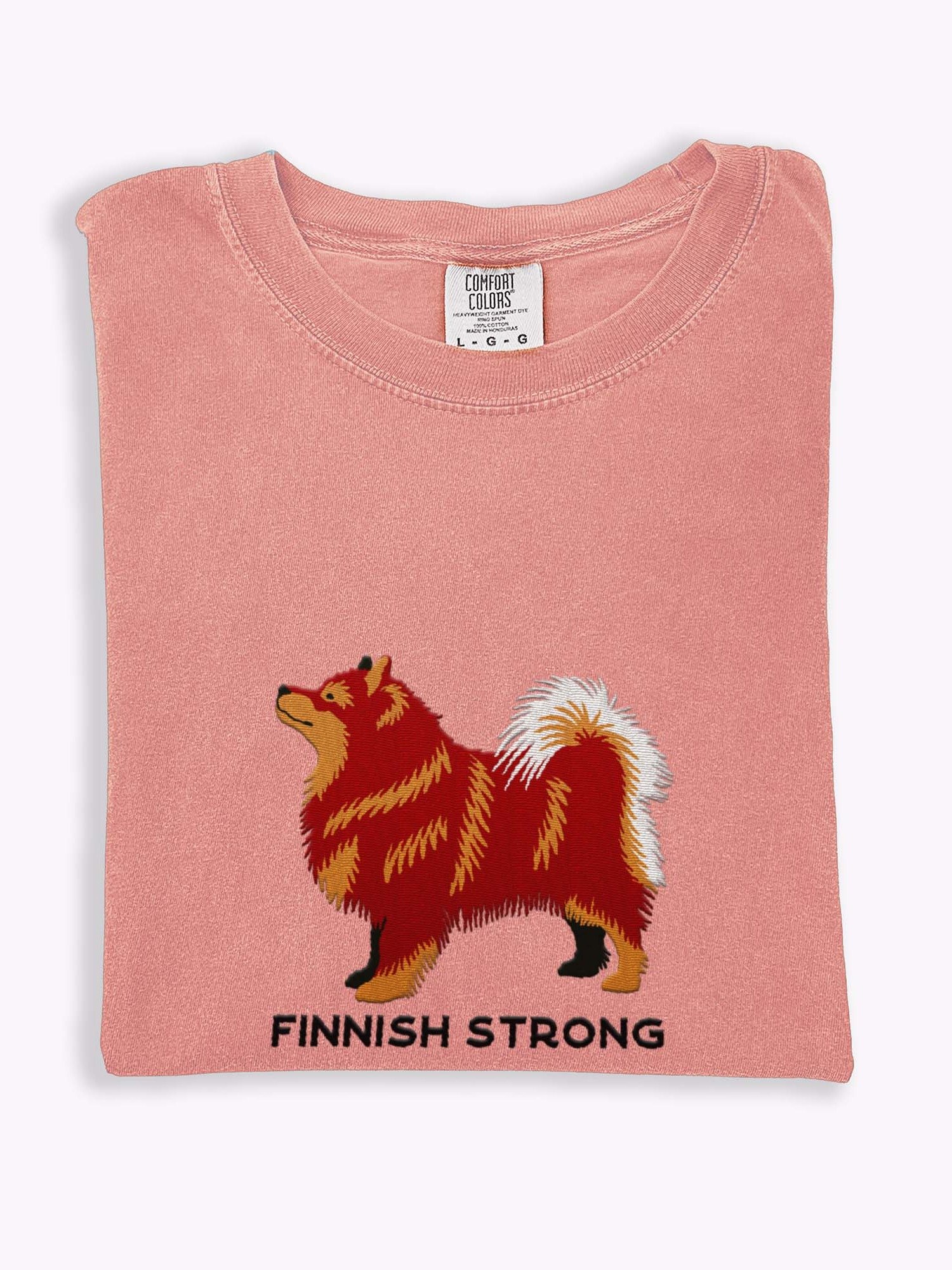 Finnish Strong T-Shirt(Embroidered) of a Finnish Lapphund(Red & Tan) product image (1)