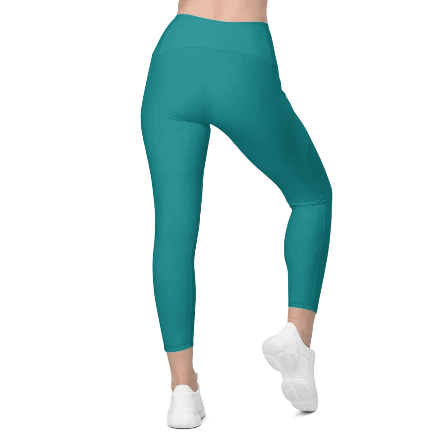 Plain Teal Green Light Summer Women's High Waisted Premium Crossover Leggings with Pockets by Treasure Pie product image (6)