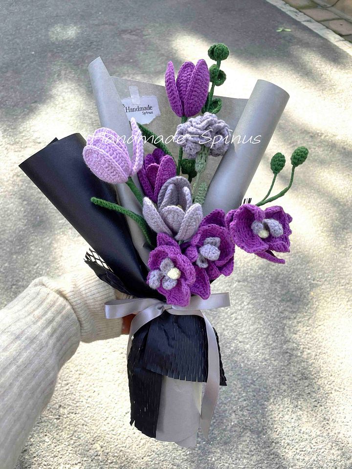 Purple Phalaenopsis Crochet Knit Bouquet product image (1)