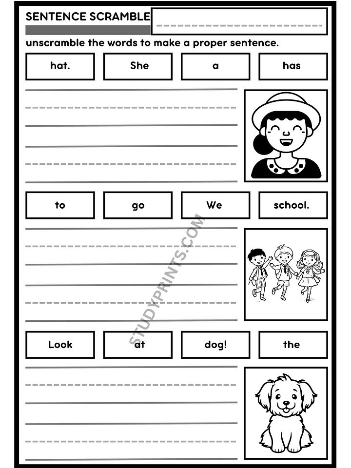 sentence scramble WORKSHEETS for KINDERGARTEN printable product image (2)