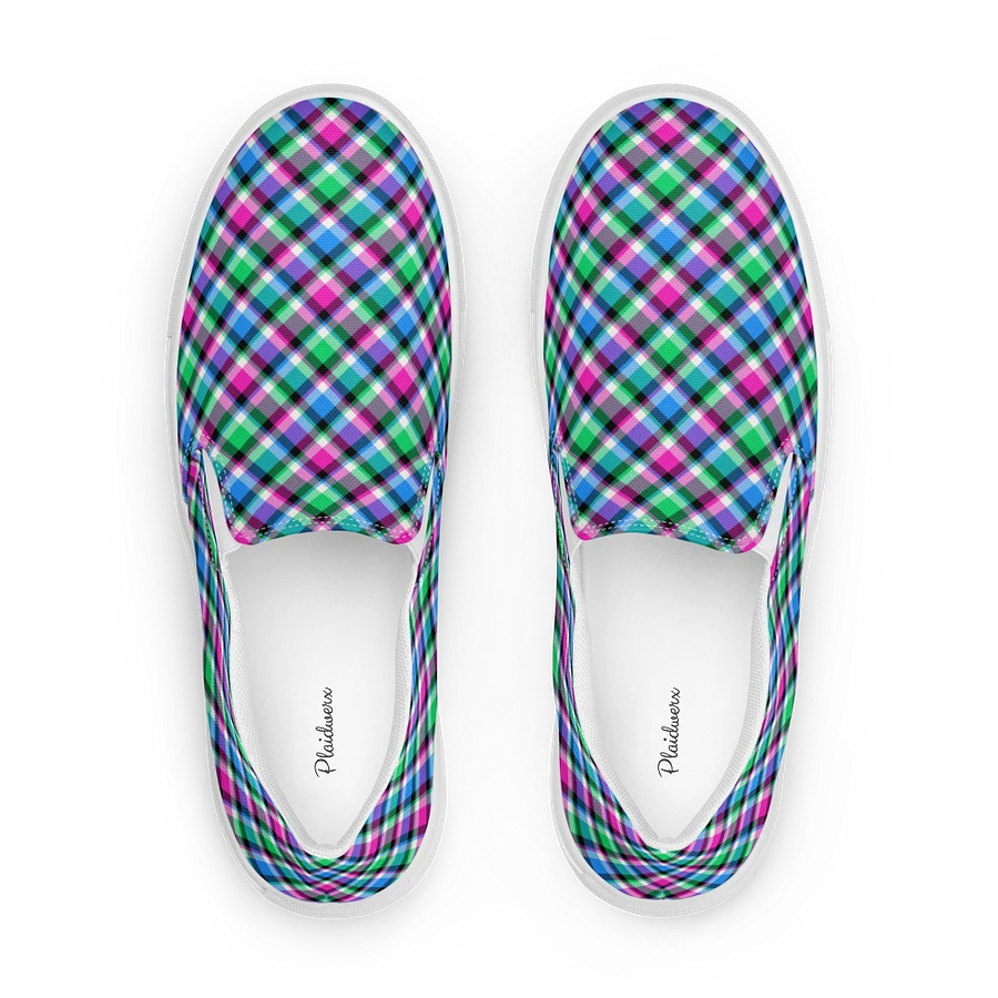 Magenta, Bright Green, and Blue Plaid Women's Slip-On Shoes product image (1)
