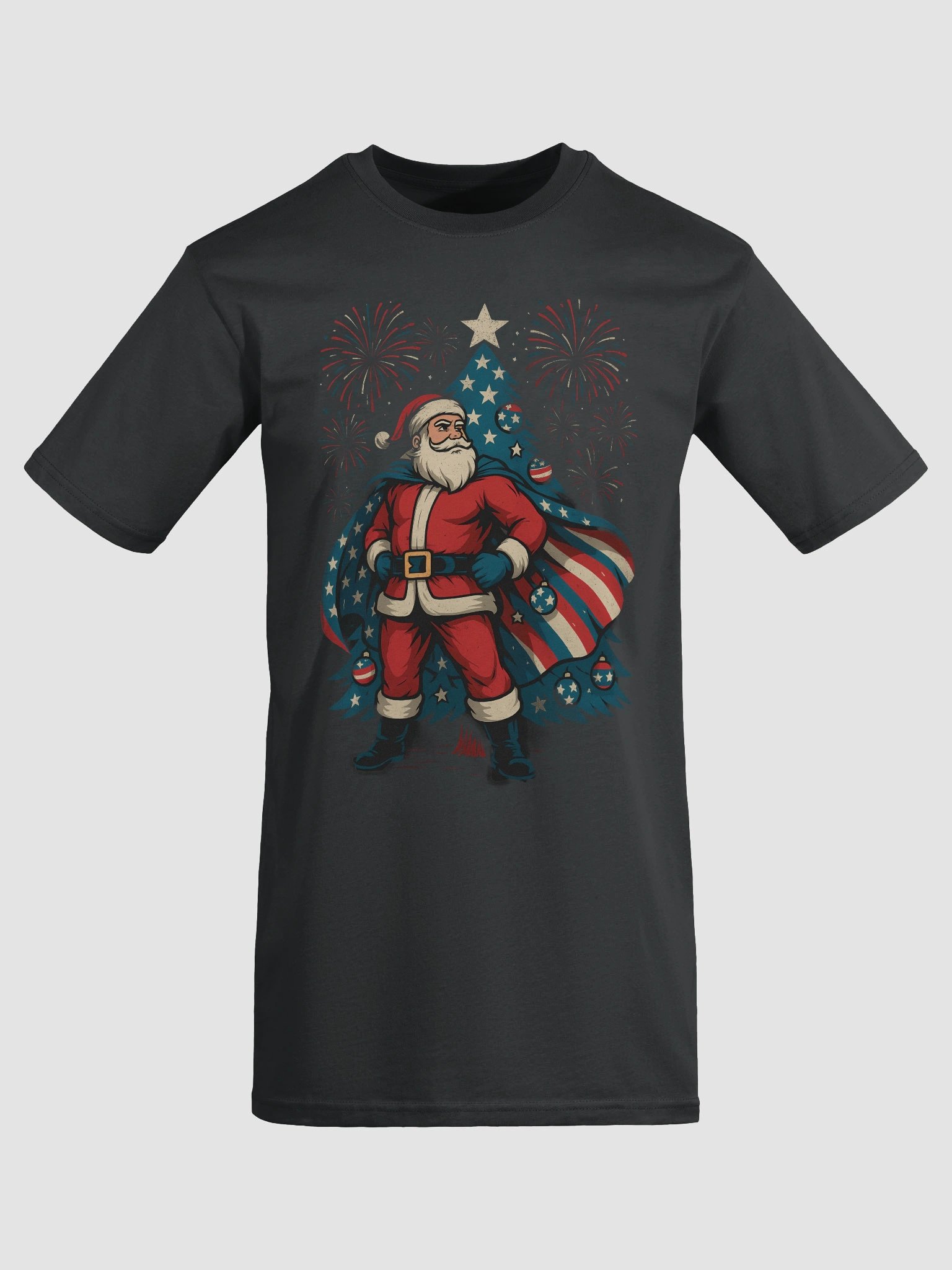 Patriotic Santa Claus American Flag Superhero Christmas Tree Men's Tee product image (9)