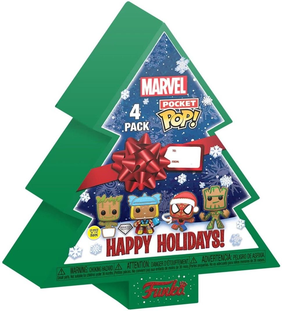 Set brelocuri Funko Pocket POP! Marvel: Marvel - Happy Holidays Tree Box (Glows in the Dark) (Diamond Collection) product image (1)