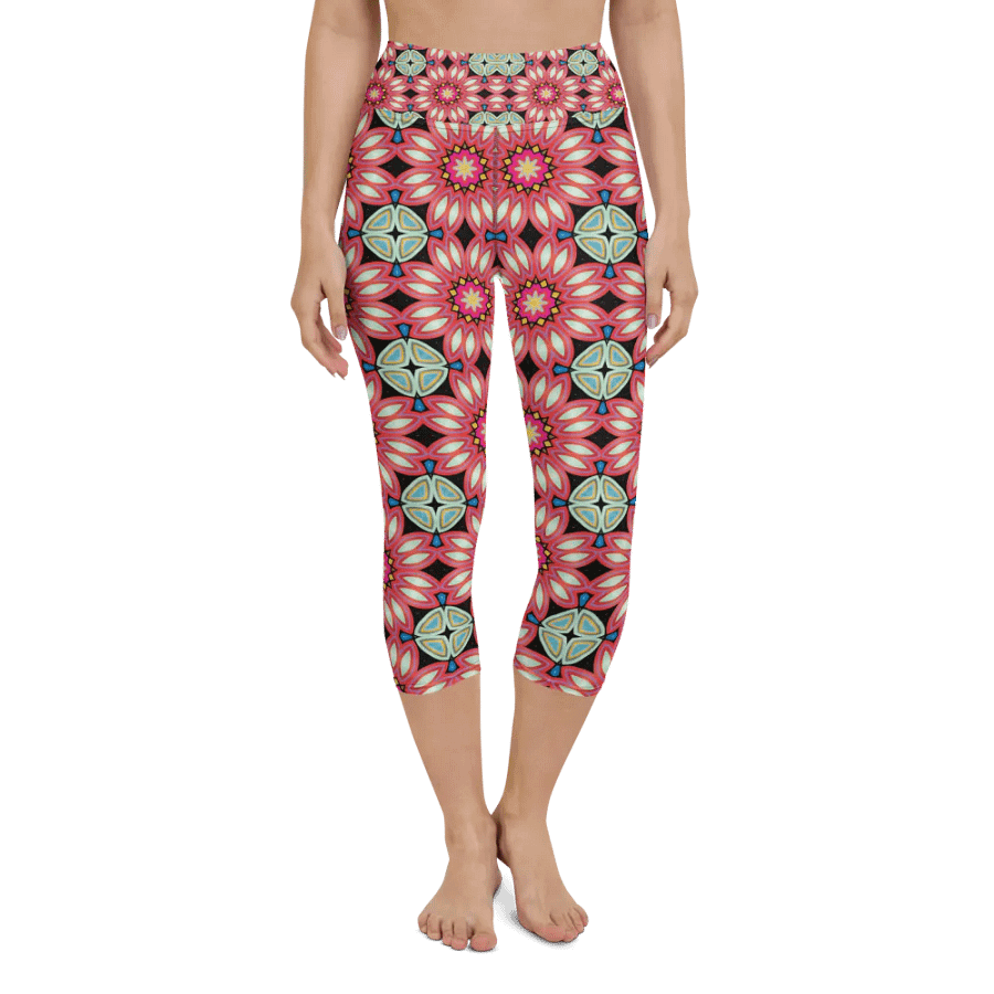 Fractal Batik Maroon Yoga Capri Leggings product image (3)