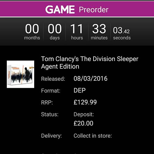 Just over 11 hours left to wait for #thedivision!!!! I cannot wait!!! #ubisoft #tomclancy #ps4 #sleeperedition