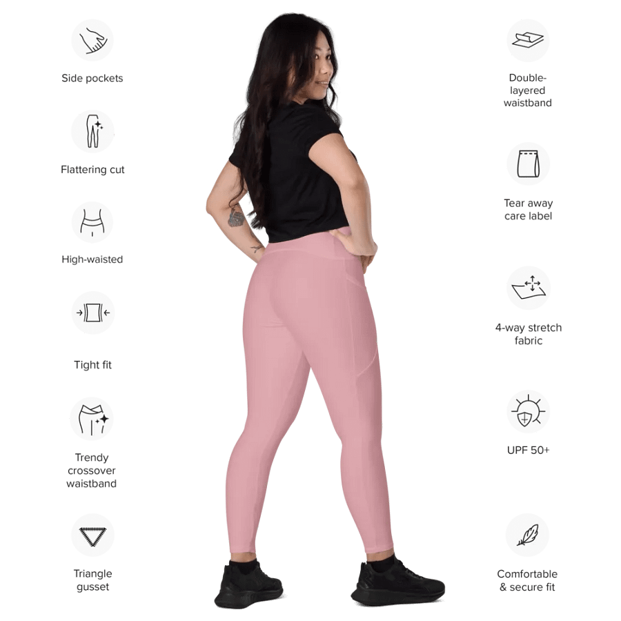 Plain Dusty Light Pink Soft Summer Women's High Waisted Premium Crossover Leggings with Pockets by Treasure Pie product image (10)