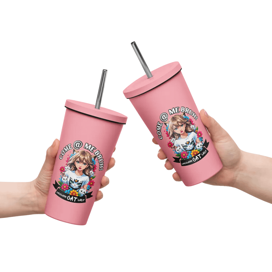 Childless Cat Lady 20 oz Tumbler Cup - Pink - Insulated Tumbler with a Straw product image (10)