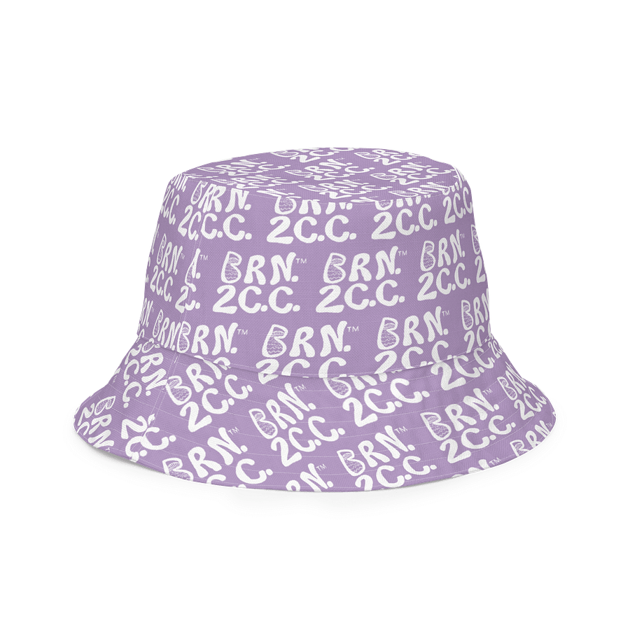 Adults Unisex | Reversible Bucket Hat | BOURNE to Cape Cod™ x BRN.2C.C.™ All-Over Logo Print | Coastal Style Sun Hat | East Side Lavender & White product image (3)