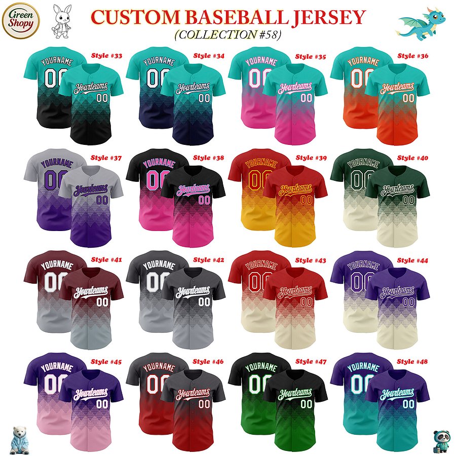 Authentic Baseball Jersey, Custom Baseball Jersey, Personalized Sport Jersey, Colorful, Number, 3D Gradient Square Shape product image (3)