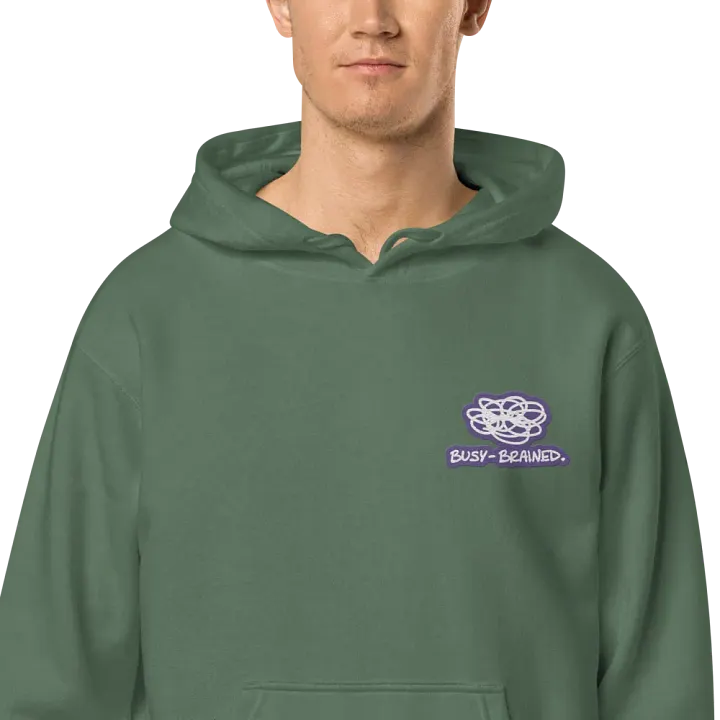 BUSY-BRAINED (L.C. purple bubble design 2) embroidered pigment hoodie product image (12)