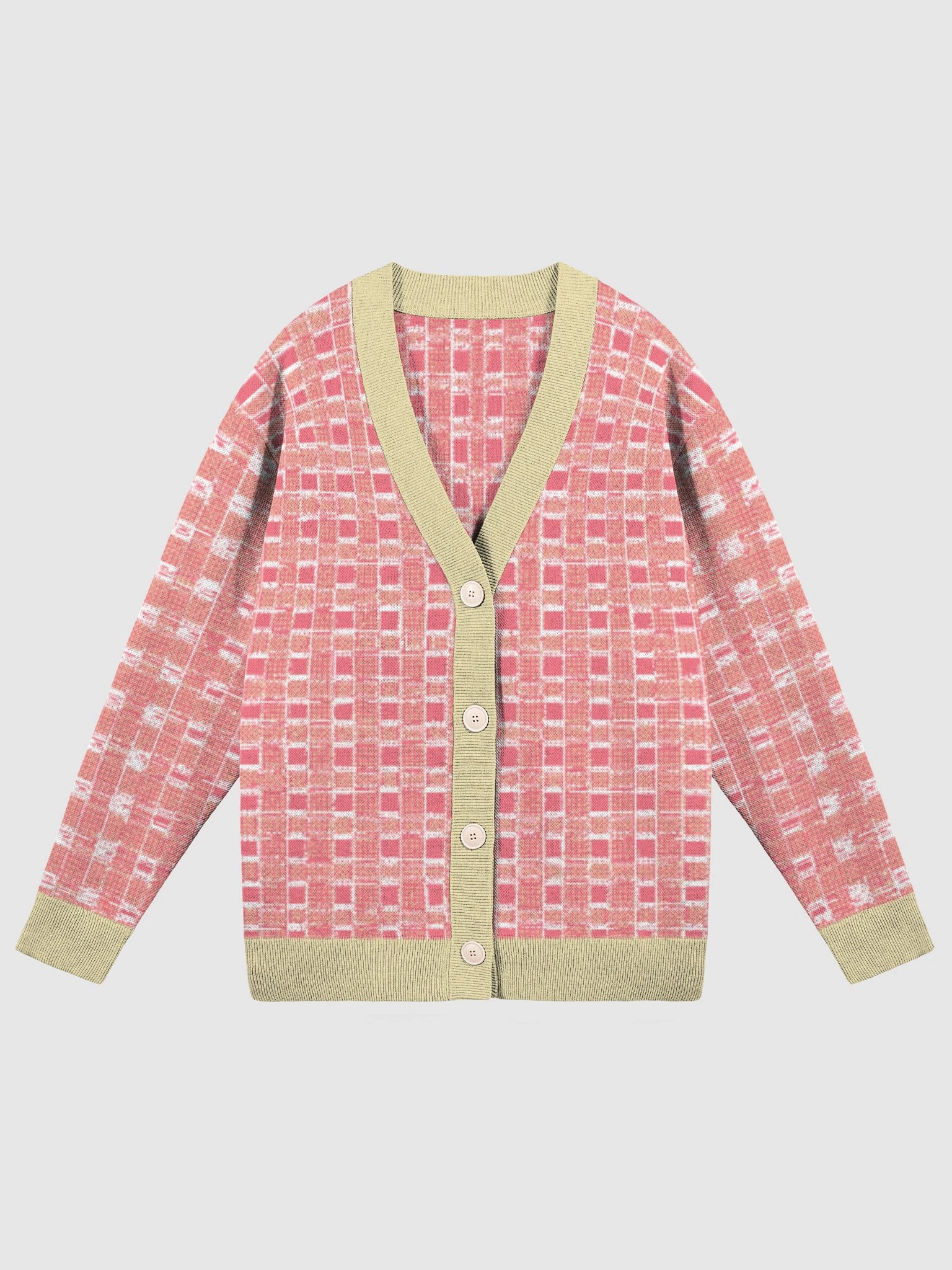 Pastel Grid Cardigan – Coral & Cream product image (1)