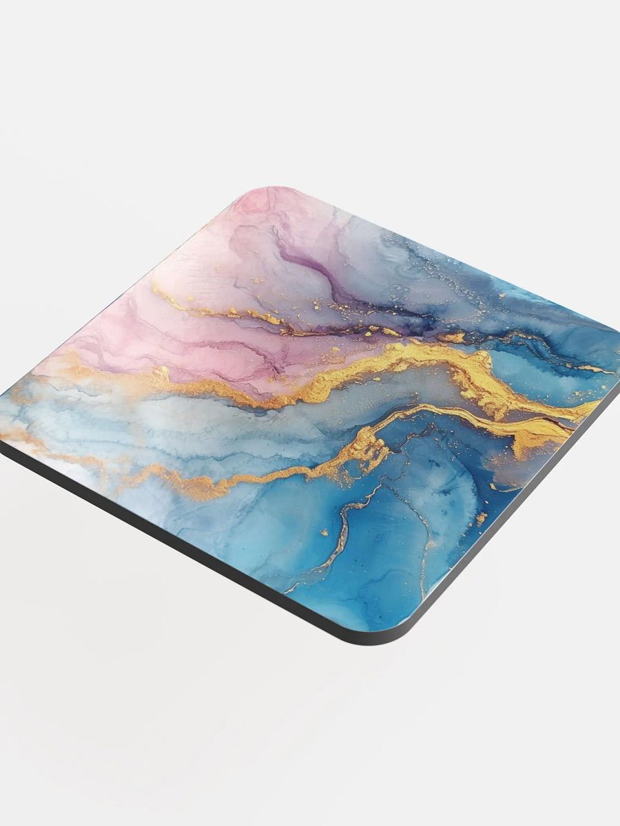 Blue Pink and Gold Alcohol Ink Glossy Cork Coaster by Treasure Pie product image (4)