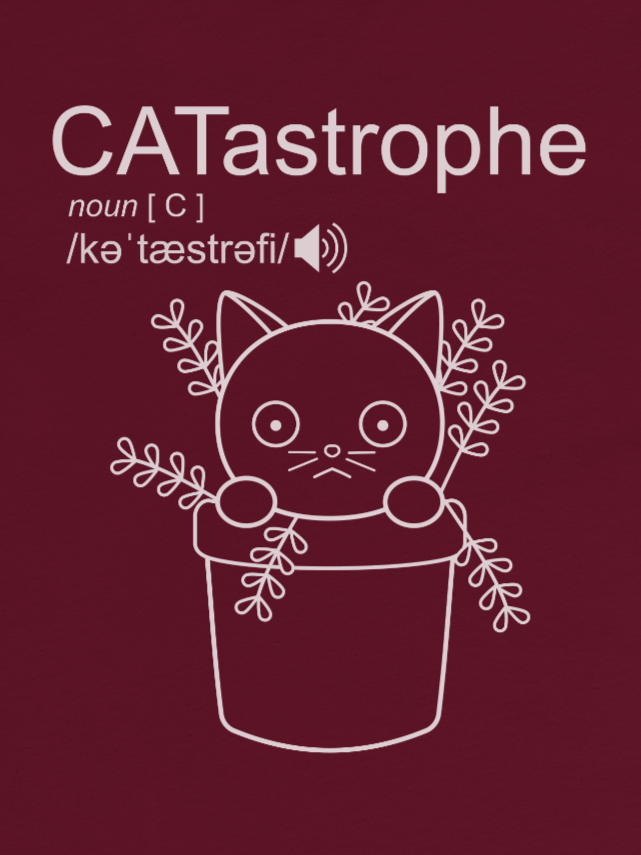 Catastrophe Unisex Long Sleeve Tee, Cat in Plant Pot, White Print product image (1)