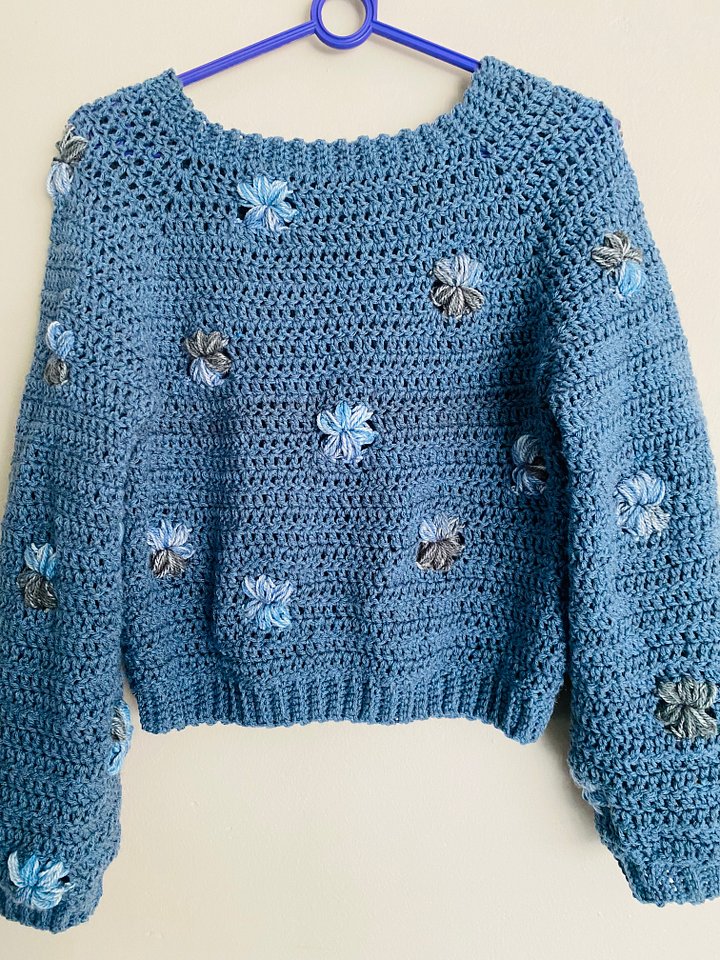 Crochet Raglan Flower Puff Sweater CHART ONLY product image (1)