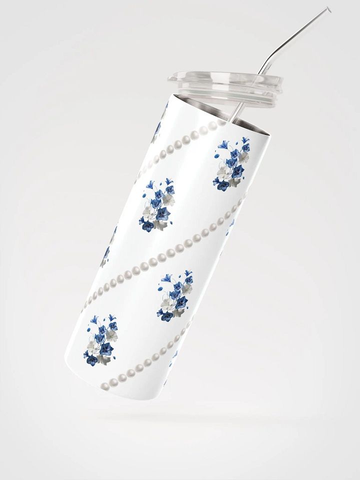 White Stainless Steel Tumbler With Blue Flowers product image (1)