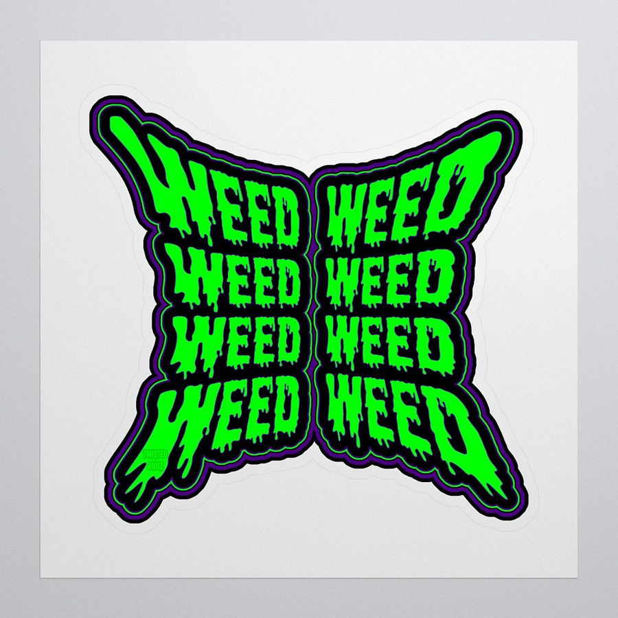 Weird Weed Word Stoner Sticker, Purple Green Black Cannabis Butterfly Art product image (1)