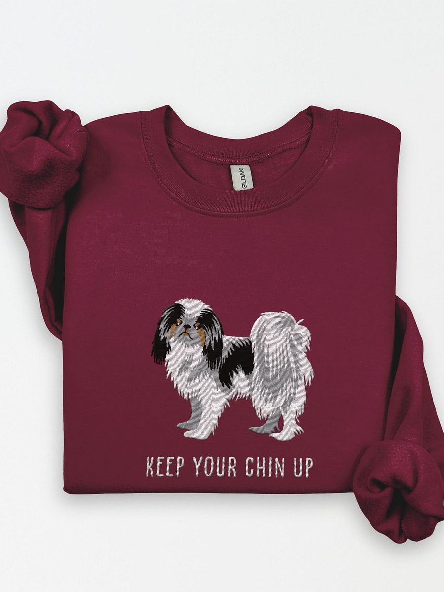 Keep Your Chin Up Sweatshirt (Embroidered) of a Japanese Chin(Tricolor) product image (1)