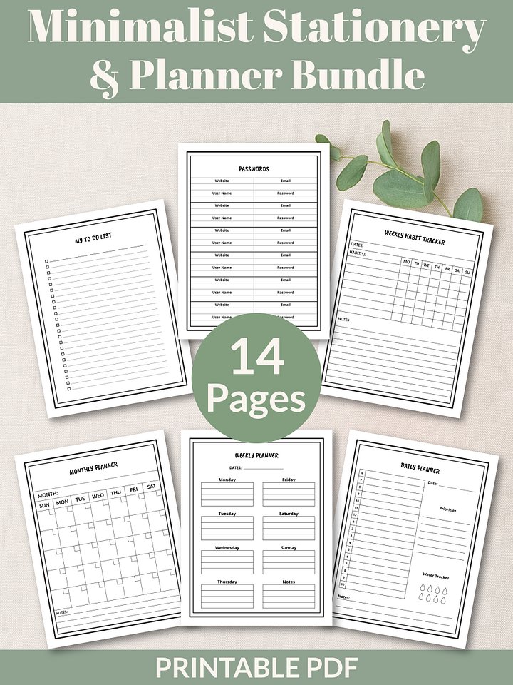 Printable Minimalist Stationery & Planner Bundle product image (1)