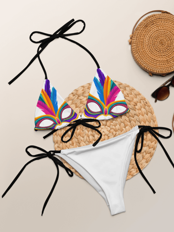 White Low Rise Cheeky String Bikini, Mardi Gras Top, White Bottoms product image (1)