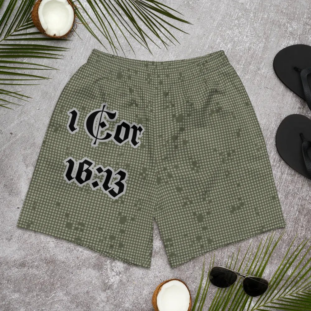 Faithful Camo: 1 Corinthians 16:13 Unisex Athletics Shorts - Desert Night Camo product image (10)