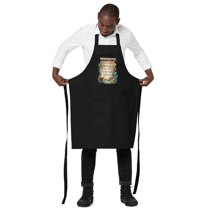 Funny Mom Apron – “Thou Shalt Runneth On Cold Coffee And Leftovers” product image (2)