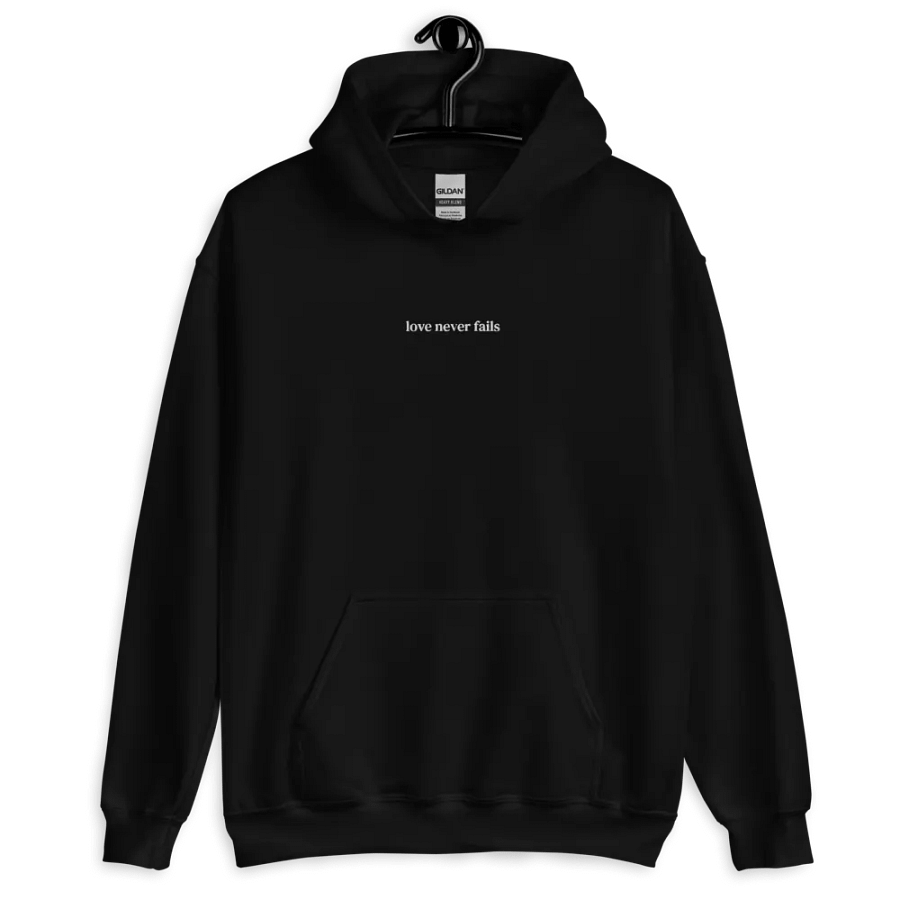 Minimalistic Unisex Love Never Fails Embroided Hoodie (White Embroided) product image (11)