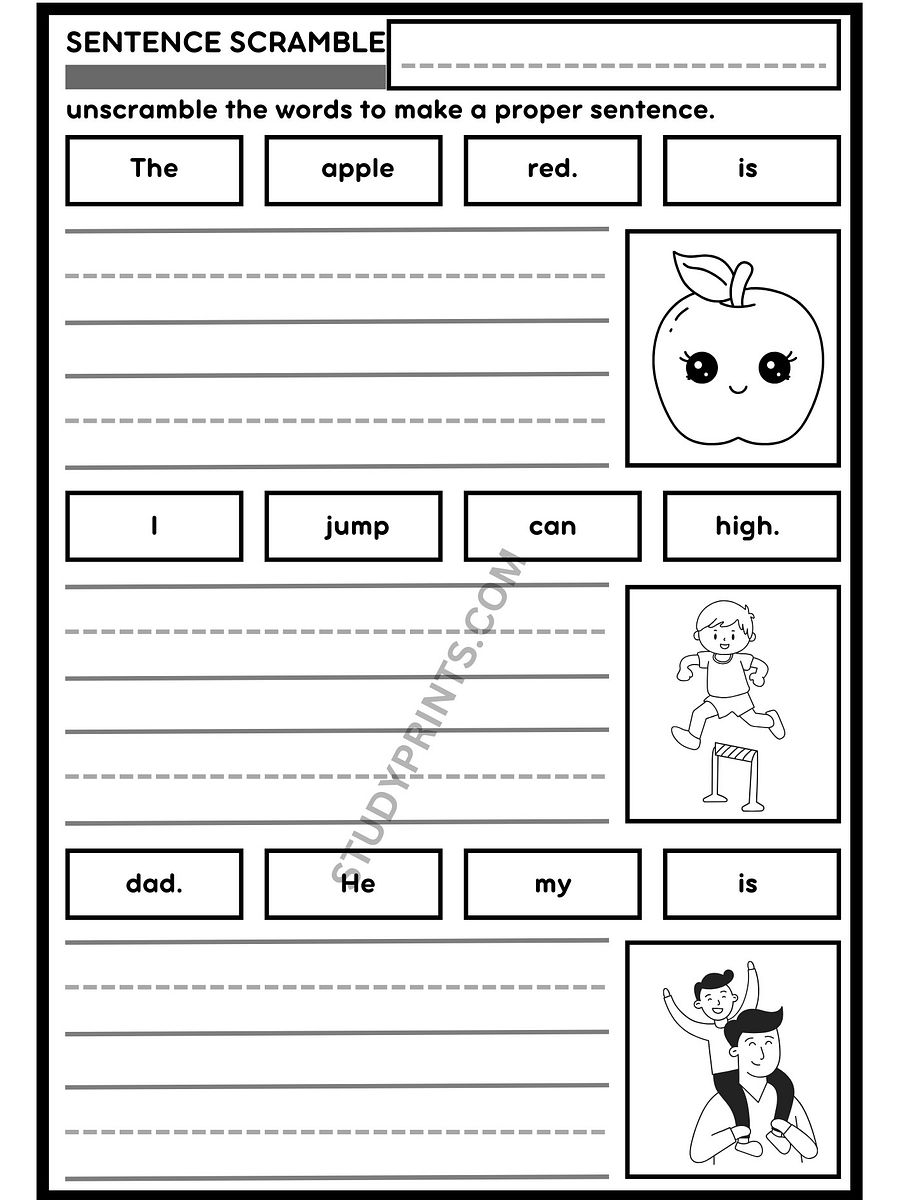 sentence scramble WORKSHEETS for KINDERGARTEN printable product image (9)