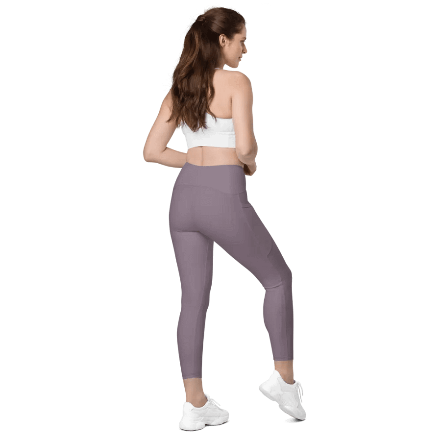 Plain Faded Orchid Grey Soft Summer Women's High Waisted Premium Crossover Leggings with Pockets by Treasure Pie product image (7)