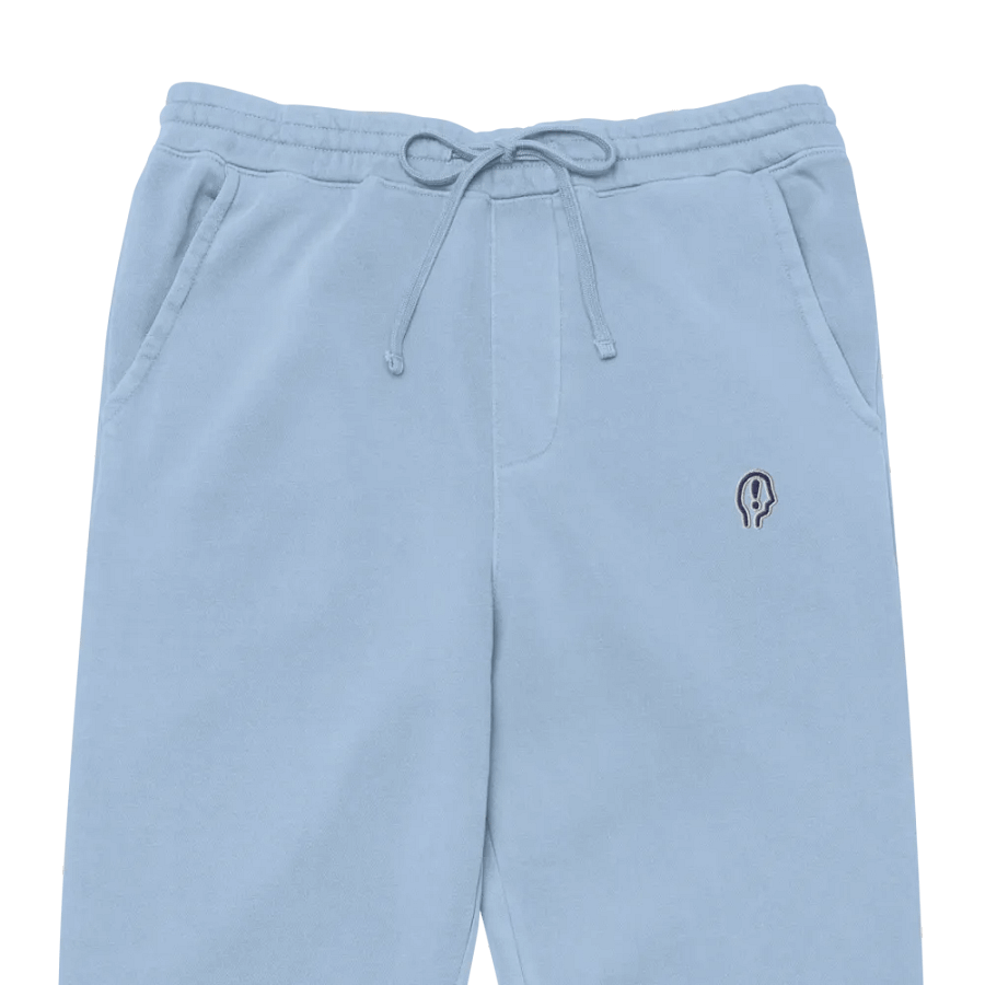 EXCLAIMING MENTALLY (navy and white thread) pigment dyed sweatpants product image (2)