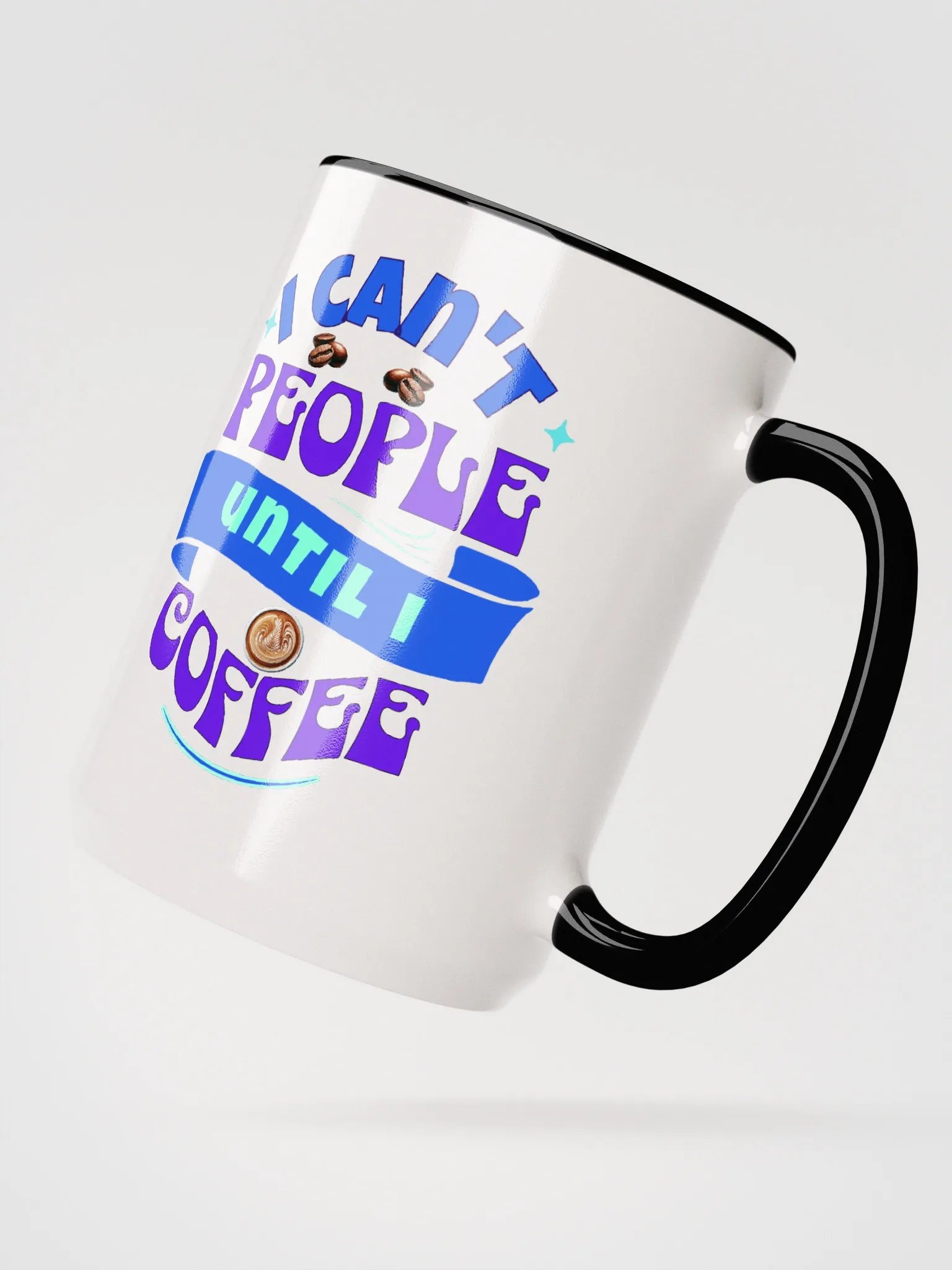 I Can't People Until I Coffee, 15 oz Mug, Purple Letters product image (3)