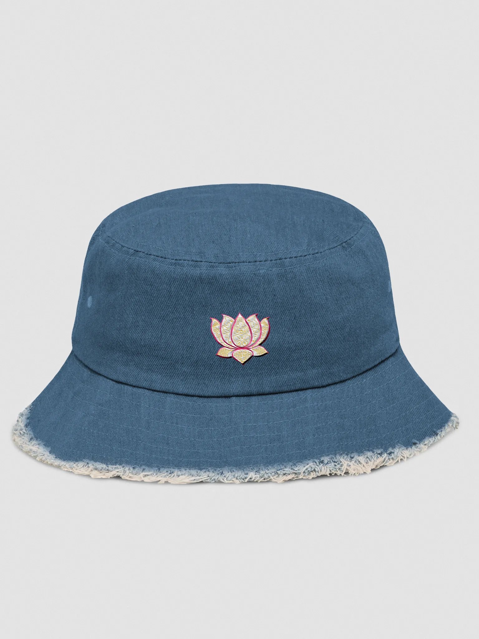 Golden Lotus Distressed Denim Bucket Hat product image (1)