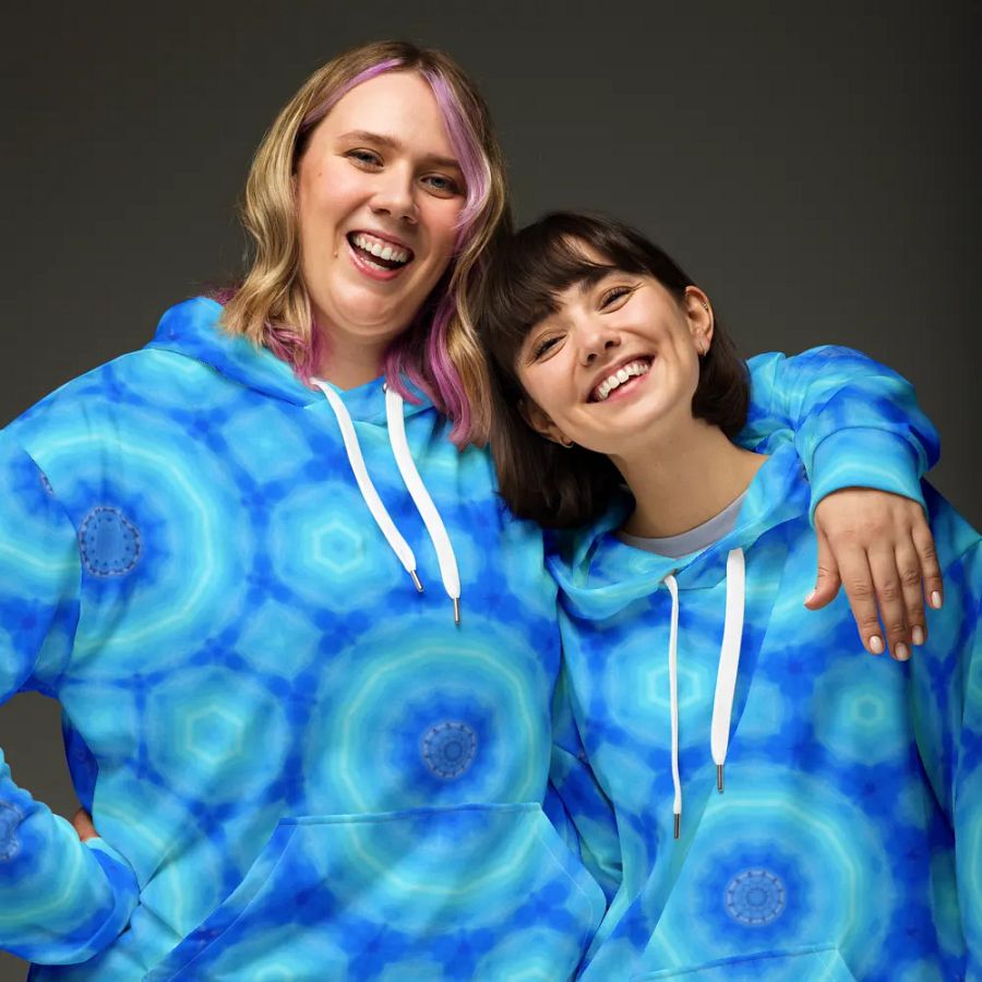 Abstract Circular Pattern in Blues Unisex All Over Print Hoodie product image (3)