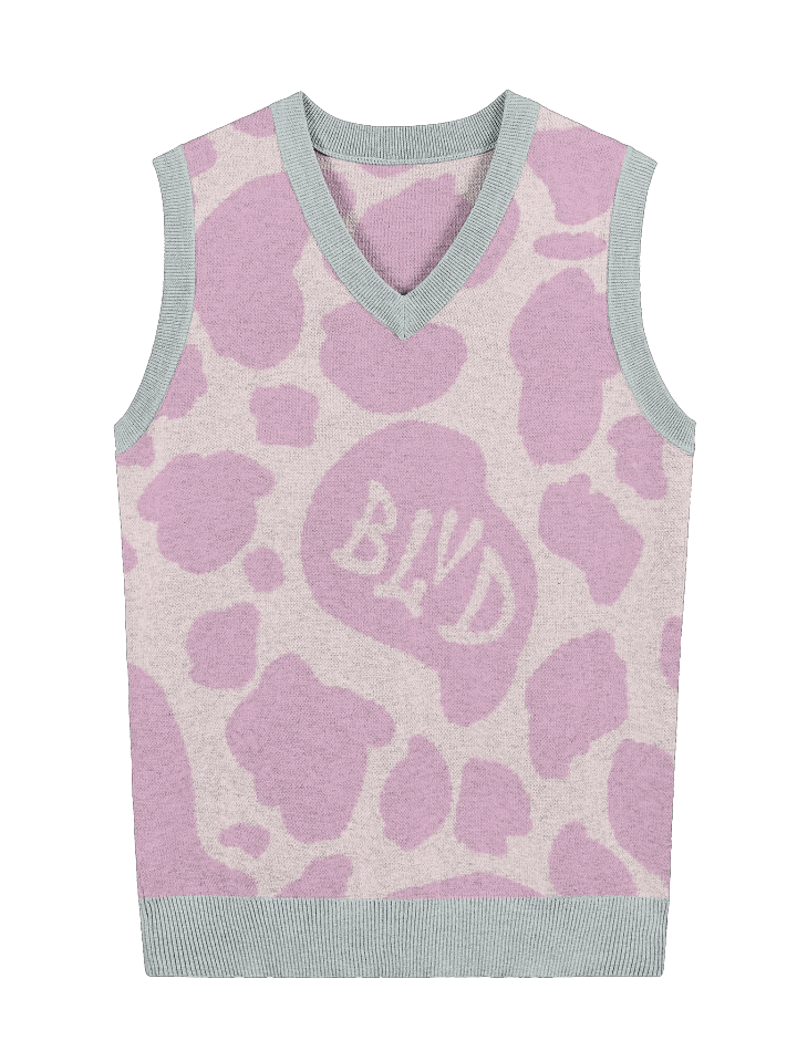 BLVD Cow Print Sweater Vest Cotton Candy product image (1)