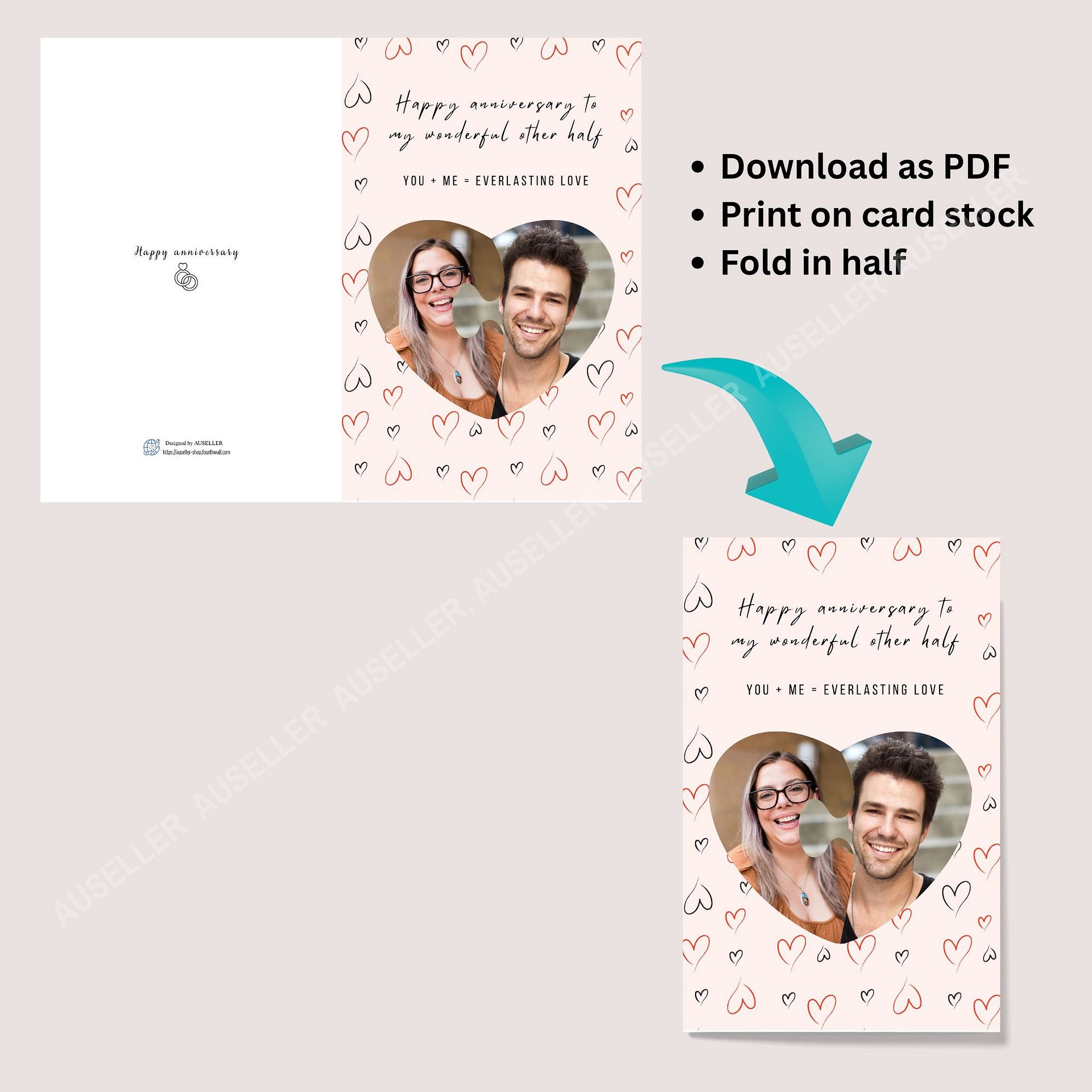 Two Halves Of One Heart Anniversary Photo Card Template product image (8)