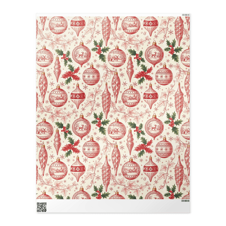 Vintage Christmas Ornaments Red Toile Chinoiserie Wrapping Paper product image (2)