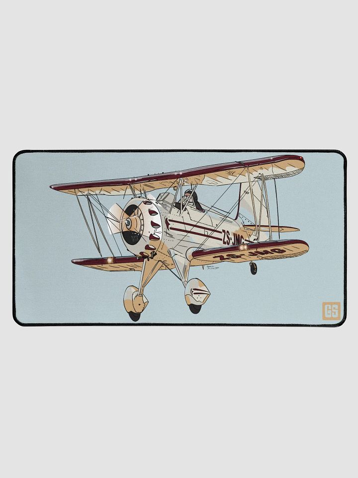 Waco Classic YMF-5 ZS-JMG Digital Illustration Desk Mat Ideal Aviation Gift with Blue Background product image (1)