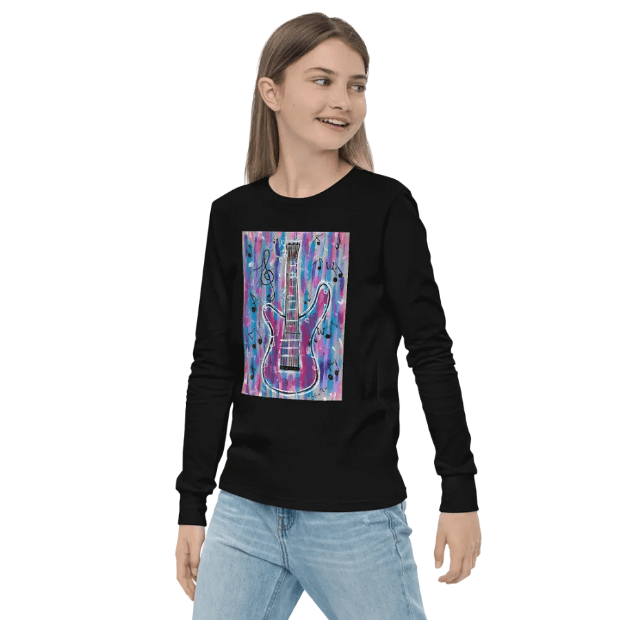 My Guitar (art by Dina R.) acrylic painting - Youth Long Sleeve T-Shirt product image (3)