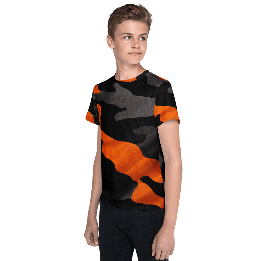 Youth Crew Neck T-Shirt black and orange camo product image (3)