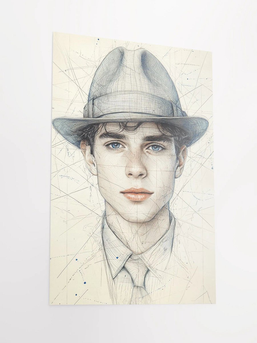 Classic Elegance: Line Art Portrait of a Man in a Fedora product image (2)