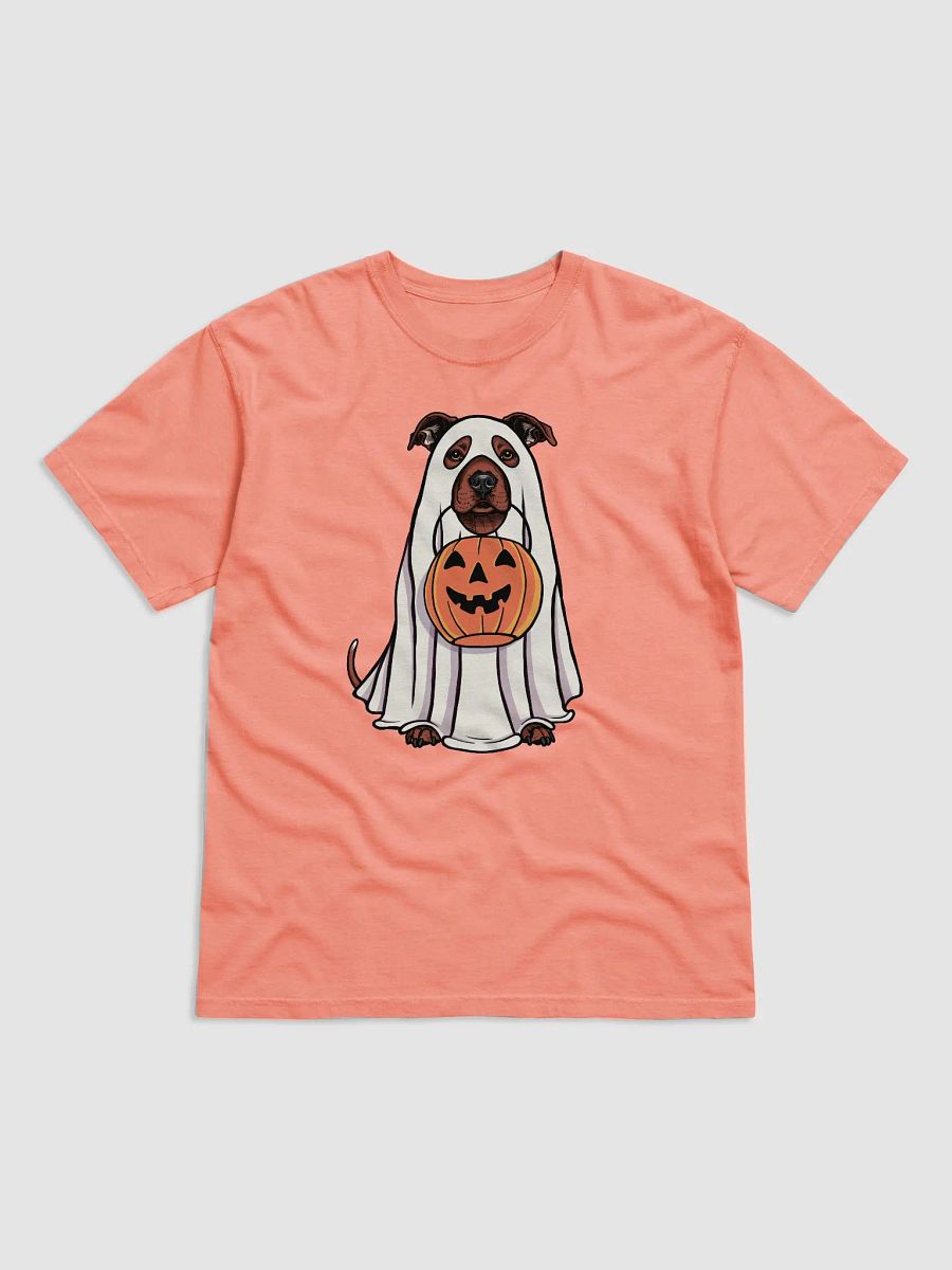 Funny Halloween Staffordshire Terrier(Red) T-Shirt | Funny Staffy Wearing a Ghost Costume and Holding a Pumpkin Basket product image (22)