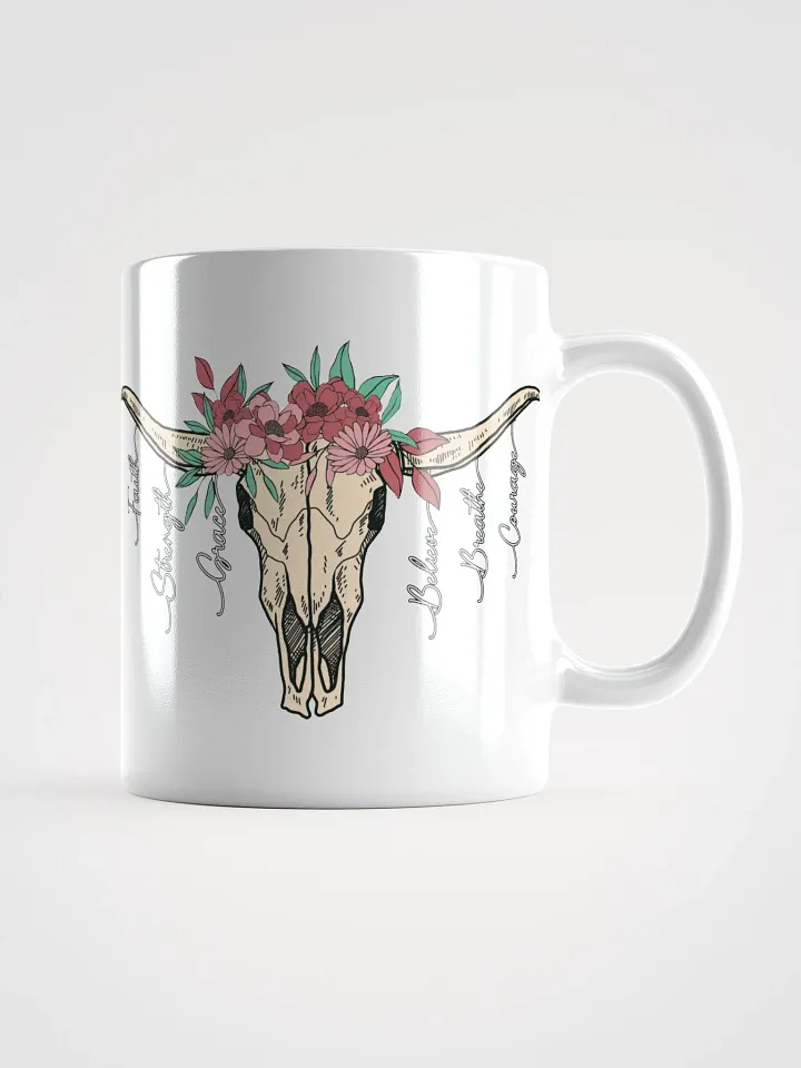 Floral Cow Skulls White Glossy Mug product image (1)