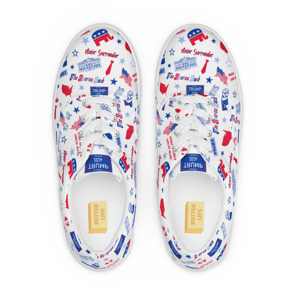 Trump 2024 Republican Patriot Make America Great Again White Pattern Low Top Canvas Shoes for women product image (3)