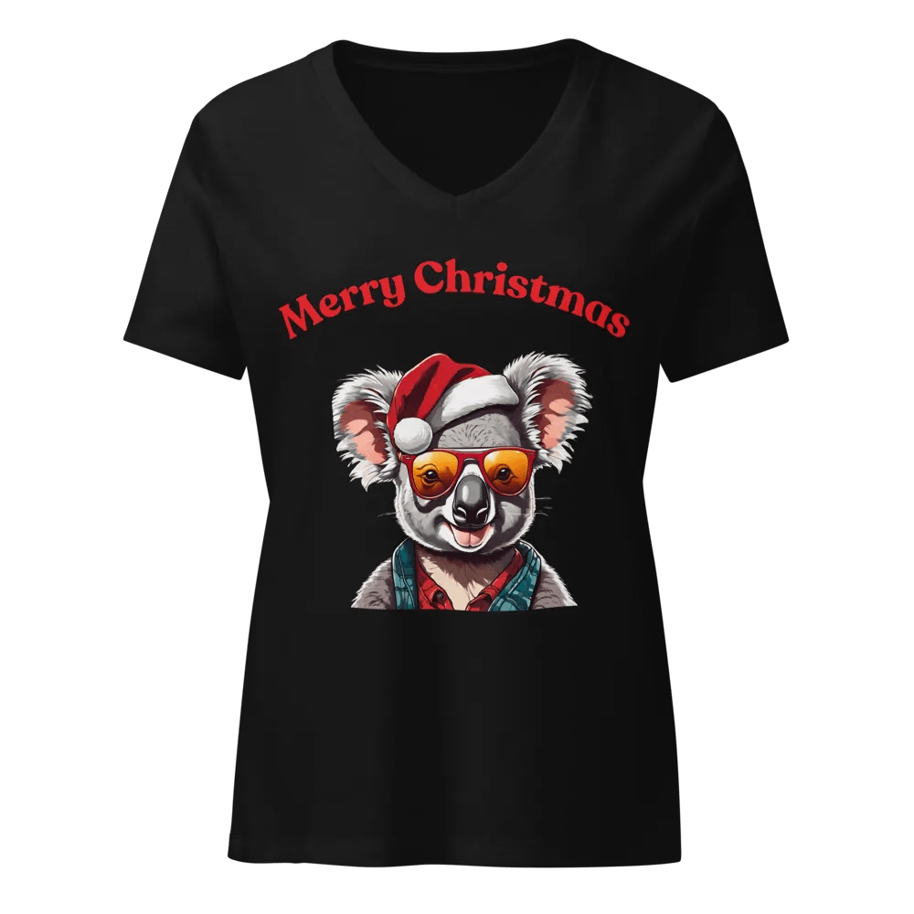 Santa Koala Women's Relaxed V-Neck T-Shirt - Red product image (1)